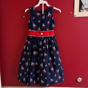 Nautical Navy Kids Dress with Red Accents size 7 by Jayne Copeland